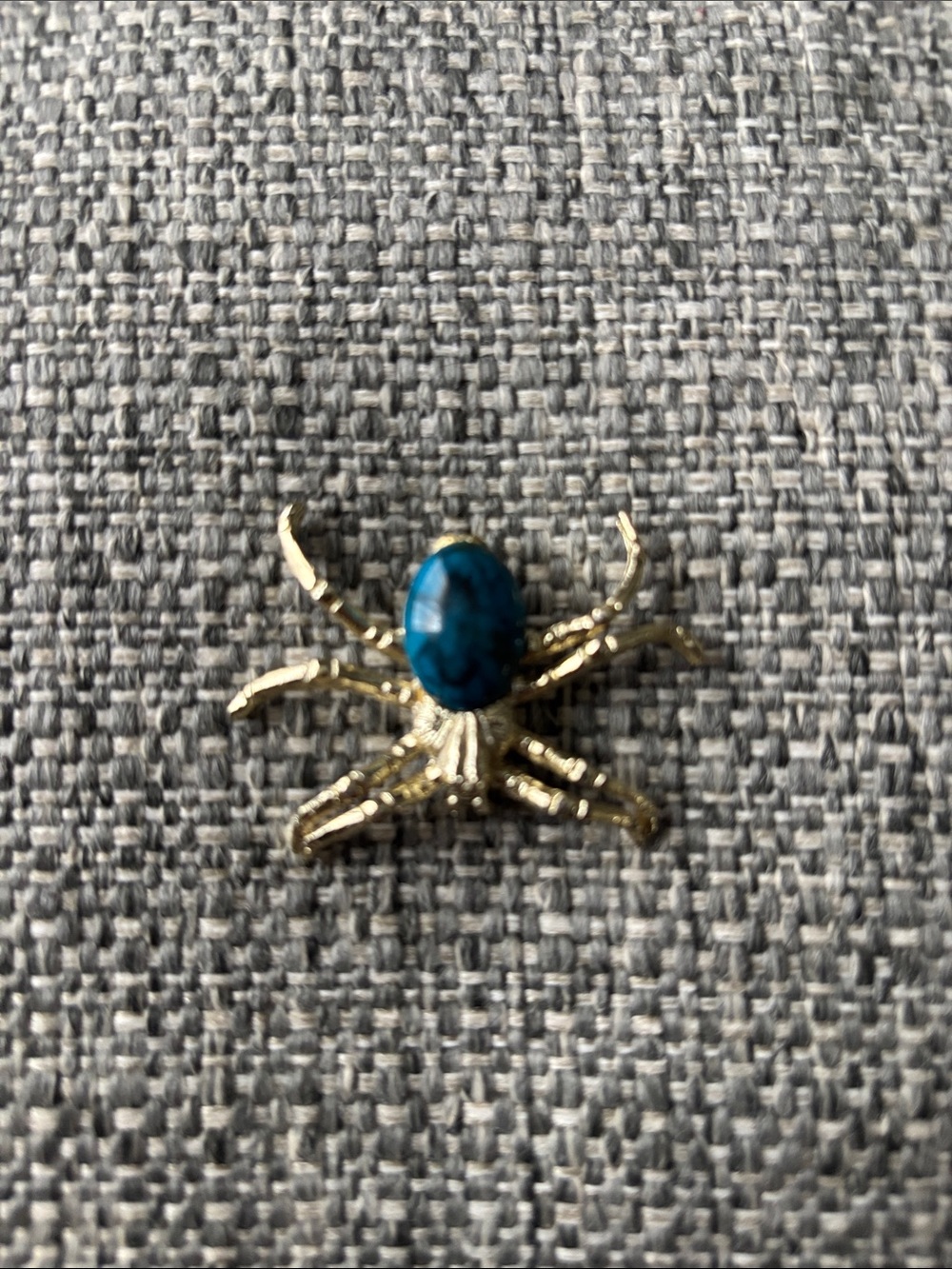 Gold Spider Pin Brooch with Blue Stone